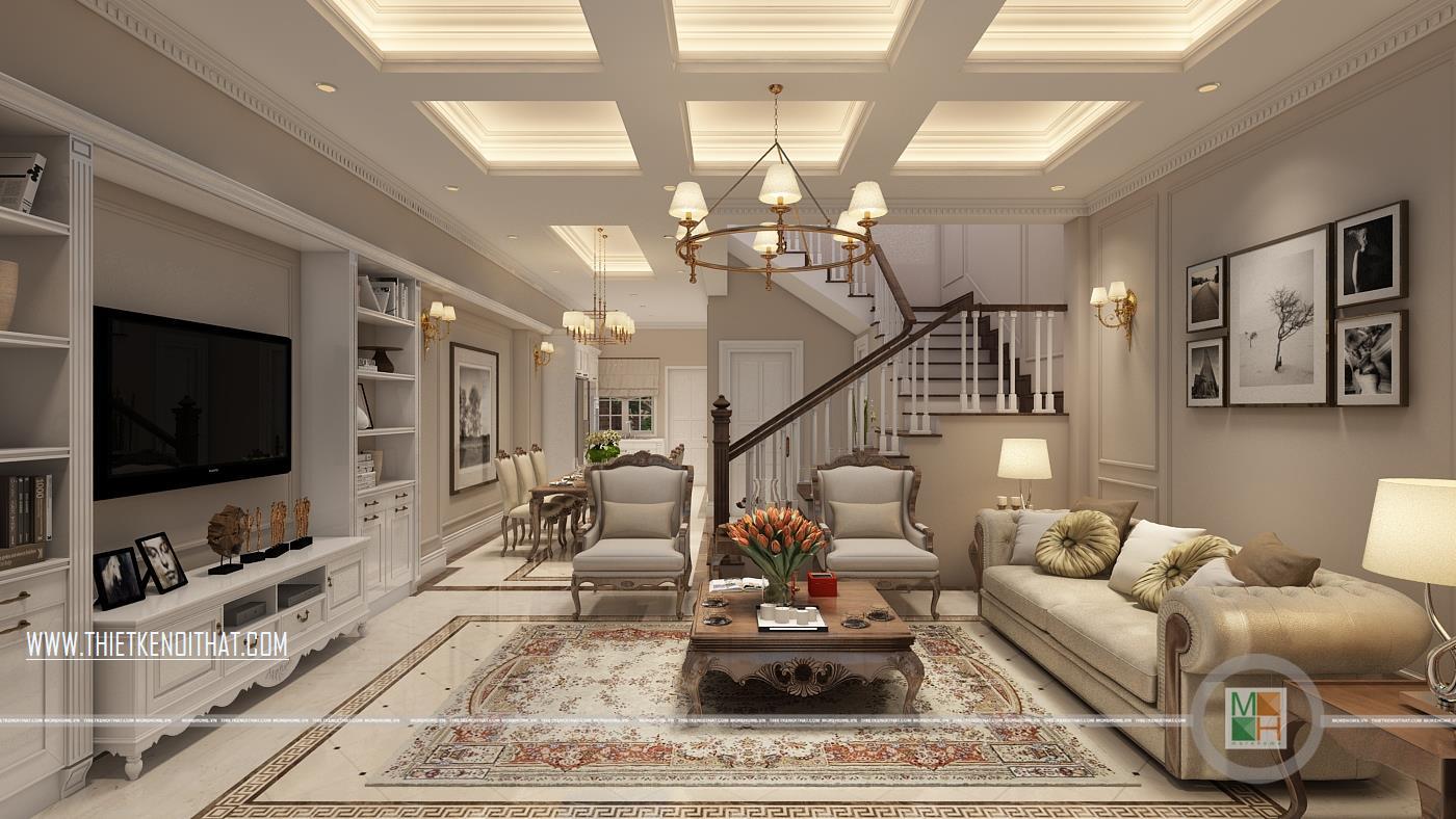 Kết quả hình ảnh cho Thiết kế nội thất biệt thự cổ điển 2 tầng morehome