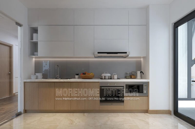 Tủ bếp Laminate với đa dạng màu sắc, đặc biệt có cả màu vân gỗ đặc trưng cùng bề mặt sần có khả năng chống trầy xước cực cao được sử dụng rất nhiều trong các hạng mục nội thất, trong đó có tủ bếp Tủ bếp hiện đại,tủ bếp đẹp hiện đại, tủ bếp An Cường