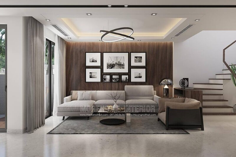Mẫu gỗ ốp tường phòng khách đẹp, sang trọng cho phòng khách hiện đại. Thiết kế nội thất biệt thự