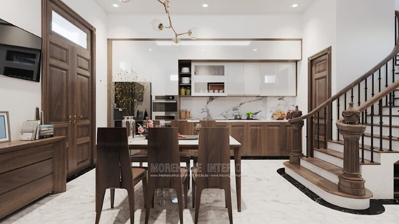 Mẫu tủ bếp chữ I hiện đại này được thiết kế kết hợp từ 2 dòng vật liệu gỗ công nghiệp và gỗ tự nhiên. Tủ bếp hiện đại, tủ bếp chữ u, tủ bếp chữ i, tủ bếp chữ l