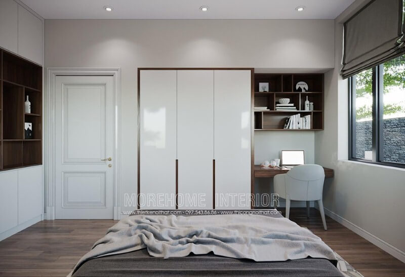 Góc học tập được sắp xếp đơn giản đẹp cho phòng ngủ.