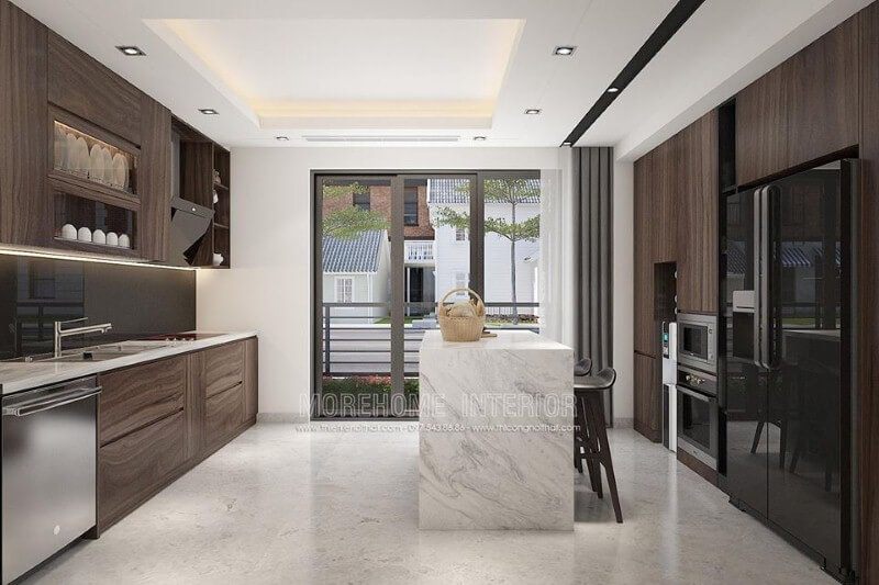 An Cường cao cấp sẽ sắp đặt nội thất gỗ công nghiệp để tạo ra một phòng bếp đẹp đảo.