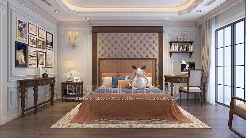 Thiết kế giường ngủ trẻ em gỗ óc chó đẹp cao cấp