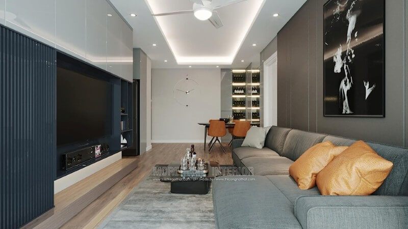 Mẫu thiết kế nội thất cho phòng khách chung cư theo phong cách hiện đại.